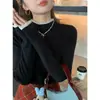 Top Base de Tricô com Renda para Mulheres Temporada Outono/Inverno Roupa Íntima 2026 Novo Único Exquisito Top Gola Alta Versátil Suéter