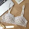 Personalização Sutiã de Renda Jacquard Xadrez de Algodão Sem Fio para Seios Pequenos Push-up Suporte Lateral Anti-Queda Roupa Íntima