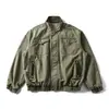 Ru Meng Retro Americano Lavado Desgastado Multibolsillo Bloque de Color Chaqueta para Hombre Otoño Nueva Marca de Moda Holgada Chaqueta Bomber