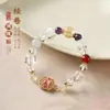 Pulsera de Cristal Blanco Dulce Puro de Buena Suerte Fresca y Elegante para Muñeca de Mujer Pulsera de Círculo Cuadrado Dorado Simple Venta al por Mayor