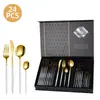 Conjunto de Talheres de Aço Inoxidável Amazon para Novo Modelo de 26 Anos, Seguro para Lava-Louças, Faca de Churrasco Portuguesa, Garfo e Colher Conjunto de 24 Peças