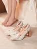 Tacón grueso tacón medio tacones altos zapatos de boda para mujer 2023 Verano nuevos zapatos de cordones de una sola capa zapatos de una sola capa ponibles