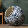 Vaso Jingdezhen Vaso Chinês Sala de Estar Entrada Quarto Flores Secas Conjunto de Três Peças de Vaso de Flores Azul e Flor Crisântemo