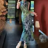 Vestido cheongsam de estilo nacional chino nuevo Shengshengman, terciopelo de alta gama, teñido a mano, diseño de doble gota de agua, alta elasticidad, colección de verano 2026