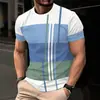 Camiseta de Manga Corta a Rayas con Bloques de Color de Verano para Hombre Cross-Border 2026 Estilo Europeo y Americano Bloques de Color Casual Top de Cuello Redondo Venta al por Mayor en Stock