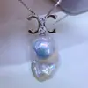Colgante de Plata de Ley S925 Transfronterizo Europeo y Americano Multiusos Doble C Doble Zircón Colgante de Perla de Agua Dulce con Forma Irregular