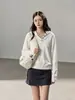 Estilo Coreano Simple Sudadera con Capucha Manga Larga Tejido para Mujer Otoño Capa Interior Suéter Sudadera con Capucha Top 8485