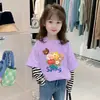 G2425# Camiseta de otoño nueva 100% algodón para niños, de dibujos animados para niñas, manga larga, top casual para niños, camiseta de estilo extranjero