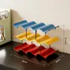Estante de Almacenamiento para Tazas Soporte de Escritorio para Tazas de Agua Barra de Cocina Mostrador Taza de Café Té Bloque de Color Patrón de Olas Organizador Multicapa