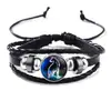 Pulseira de Corda de Couro com Pedra do Tempo de 12 Constelações Pulseira Trançada de Couro Bovino Retrô Doze Constelações Casal Estudo