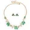 Conjunto de collar y pendientes de trébol con esmalte degradado estilo francés, cadena para la clavícula con incrustaciones de flores de diamante coloridas de lujo ligero, joyería floral