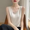 2026 Nueva Camisola de Seda de Hielo Redonda de Imitación de Corte Holgado para Mujer, Adecuada para Uso Interior y Exterior, Top de Verano sin Mangas con Cuello en V