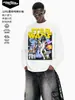 Camiseta de Manga Larga Pesada de Algodón Puro con Lavado Ácido Estilo Retro Americano Star Wars para Hombre, Marca de Moda Trendy de Comercio Exterior de Calle