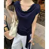 Foto Real # Camiseta Lisa de Manga Curta com Gola Alta para Mulheres, Novo Estilo Primavera 2026, Corte Justo, Valoriza a Silhueta, Estilo Puro Desejo, Marca a Cintura.