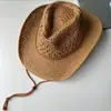 Sombrero de Paja Tejido Vintage para Mujer Estilo Vaquero con Cordón Ajustable Sombrero de Caballero Sombrero de Sol de Verano para la Costa