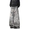 Jeans Rotos Estilo Americano con Estrellas para Hombre, Diseño High-Street de Otoño, Pantalones Vintage Sueltos de Pierna Ancha