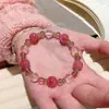 Soda de Melocotón BlancoPulsera de Cristal Original con Cuarzo Rosa y Cristal Rosa, una Pulsera de Regalo Atmosférica