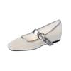 796-12 Hebilla de Cinturón Francesa Zapatos de Tacón Medio Individuales para Mujer Primavera Malla Empalmada con Lentejuelas Zapatos Individuales Elevados Zapatos Mary Jane