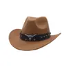 Gorro de Lana Sombrero Vaquero Occidental Estilo Étnico Sombrero de Jazz de Tíbet Otoño e Invierno Sombrero de Fieltro Retro