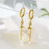 Brincos de personalidade europeus e americanos com design de estrelas penduradas, brincos de contas coloridas, elegantes, de aço de titânio, para mulheres, não desbotam, atacado
