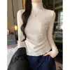 Suéter de Punto con Borde de Oreja de Madera Francés de Cuello Semi Alto para Mujer, Nuevo Estilo de Otoño, Capa Interior, Capa Base, Top de Manga Larga de Ajuste Delgado de Gama Alta