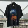 Camiseta de Manga Corta Holgada para Parejas de Ancianos Lavada Pesada con Estampado de Retratos Hip Hop Rap Estilo Americano Vintage Tendencia