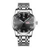 JLANDA Jinfengda Explosiones Correa de Acero Fino Redondo Cuarzo Genuino Doble Calendario Negocios Casual Reloj J6601