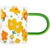 Copos Atacado com Estampas Estilo Ins, Copos de Vidro com Alças para Uso Doméstico, Canecas de Café de Vidro Resistentes a Altas Temperaturas, Copos de Água Pequenos Florais