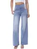 Jeans de Pierna Ancha para Mujer Cintura Alta Elásticos Holgados Moda Control de Barriga Jeans con Bolsillos Versátiles Casuales Pantalones Femeninos