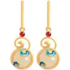 Aretes Chapados en Oro Incrustados con Imitación de Jade Hetian Aretes de Calabaza Dinastía Han Cheongsam Estilo Clásico Retro Chino Aretes de Esmalte para Mujer