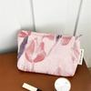 Nova Bolsa de Maquiagem Portátil Grande Capacidade Black Pink Tulipa com Zíper Lona Bolsa de Armazenamento de Cosméticos de Viagem