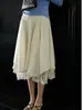 [En Stock] Lalaglow Falda Larga Versátil de 10 Piezas con Dobladillo Cortado, 100% Tencel, Encaje Francés para Mujer