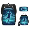 Conjunto de Três Peças Estilo Esportivo Futebolístico Peculiar para Dropshipping Transfronteiriço Temu: Mochilas de 16 polegadas, Estojos de Lápis para Estudantes, Bolsas Térmicas para Almoço