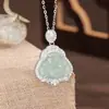 Collar de Buda de Jade de Plata de Ley S925 para Mujer Exquisito Incrustado de Diamantes Estilo Chino Lujo Accesible Nicho Cadena para Clavícula Buda Maitreya