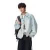 Chaqueta de Mezclilla Azul con Rayas Degradadas Estilo Retro Americano para Hombre Otoño Nuevo Estilo Divertido Nicho Ropa Exterior Holgada Top de Pareja