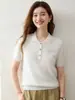 Novo suéter de caxemira outono/inverno para mulheres, com gola polo, design trançado, mangas curtas e uma camada interna estilo coreano, criando um visual sofisticado e elegante