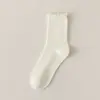 Calcetines para Mujer Par Algodón Color Sólido Caña Media Calcetines de Felpa con Orejas de Madera Ins Tendencia Japonesa Todo Fósforo Calcetines al por Mayor