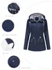 2025 Estilo Nuevo Europeo y Americano Impermeable de Manga Larga Longitud Media Cortavientos Impermeable con Capucha para Mujer Ropa para Mujer de Talla Grande Transfronteriza con Rayas