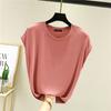 Camisa de Manga Corta para Mujer Verano Modal Nueva Sin Mangas Base Cuello Redondo Holgada Talla Grande Color Top para Mujer