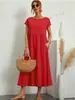 2026 Amazon Aliexpress Producto Nuevo Transfronterizo Europeo y Americano Vestido de Color Sólido sin Mangas Holgado de Algodón y Lino con Bolsillos en Stock