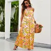 Nova Coleção Primavera e Verão 2025 Roupas Femininas Europeias e Americanas Transfronteiriça Amazon Sexy Moda Alça Estampada Vestido de Praia