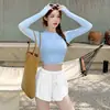 Maiô feminino moderno com renda floral estilo ocidental, conjunto de duas peças com fenda para cobrir a barriga, roupa de banho emagrecedora para férias em fontes termais