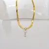 L73 Cadena de Hueso de Serpiente de Acero Inoxidable al por Mayor para Mujer, Collar con Colgante Cuadrado Simple de Circonita Oro de 18K