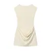 Bestseller transfronterizo de AliExpress producto nuevo primavera 2026 color liso cuello redondo tela plisada vestido corto 2180224
