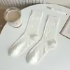 Meias Brancas para Mulheres, Algodão Puro, Macias e Fofas, Meias de Algodão Respiráveis com Malha Fina, Estilo Lolita Japonês, Meias Versáteis para Mulheres
