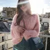Suéter de Tricô Gola V de Pelo de Vison e Cashmere Outono Inverno Pulôver de Manga Longa Top Estilo Preguiçoso Solto Casual Coreano Macio para Mulheres