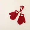 Luvas de tricô com trança para crianças sem dedos, com etiqueta em inglês, estilo coreano, para meninos e meninas, quentes para outono e inverno, com alça para o pescoço