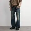 Jeans Lavados y Desgastados Estilo Americano para Hombre, Pantalones Sueltos Tipo Papá Punk con Onda de Moda, Pantalones Largos Versátiles de Pierna Ancha