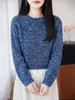 Blusa de Tricô com Lantejoulas Gola Redonda Manga Longa Feminina Suéter Outono Inverno Brilho Fino Luxo Leve Temperamento Emagrecimento Estiloso Camada Base