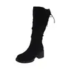 Tendência de Moda 2026 Outono/Inverno Novas Botas de Cavaleiro de Cano Médio Salto Grosso Baixo Botas de Cano Alto Versáteis Botas da Moda